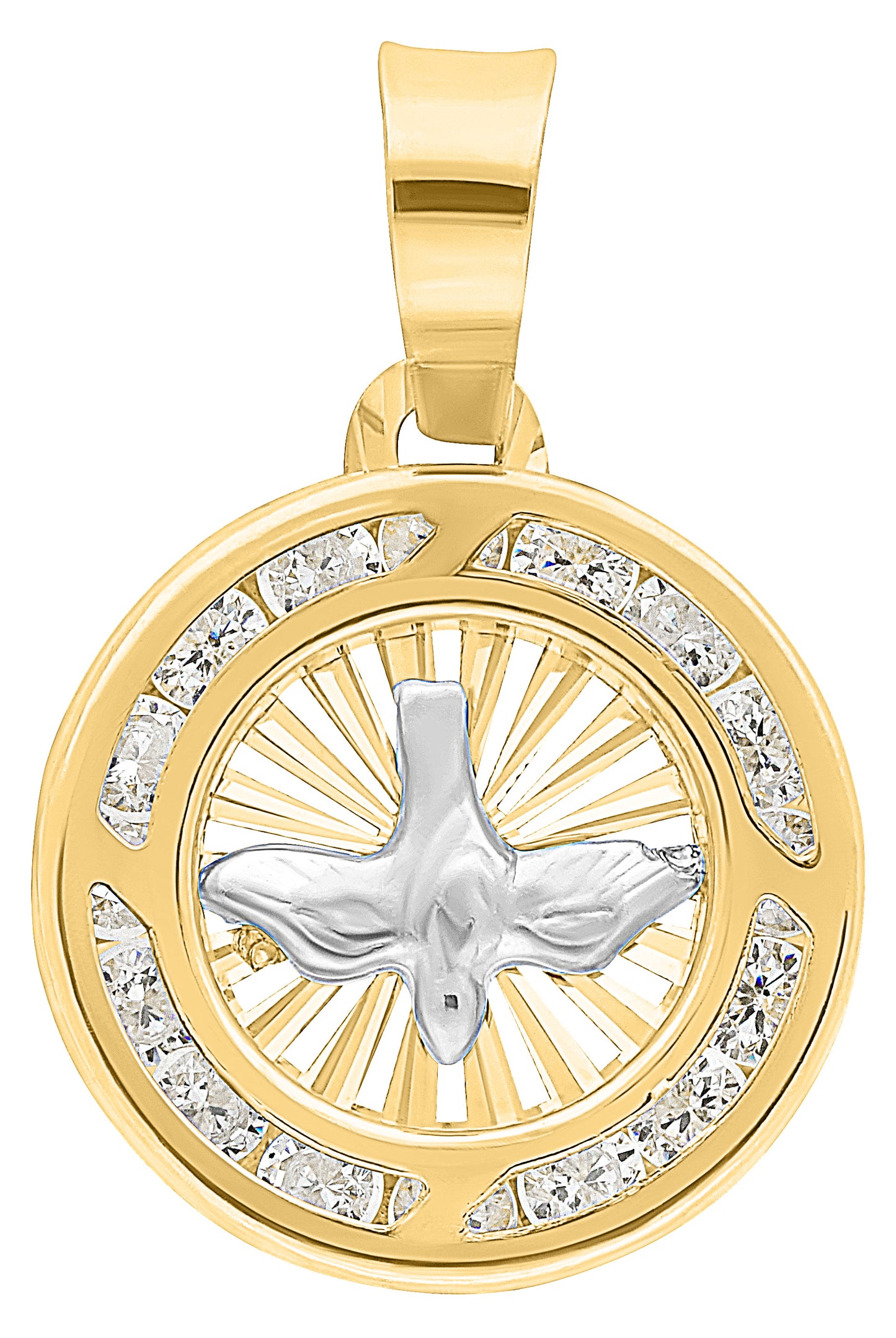 Medalla del Espíritu Santo Bicolor en Oro 10k con Circonias
