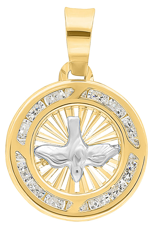 Bicolor Holy Spirit Medal in 10k Gold with Zirconia