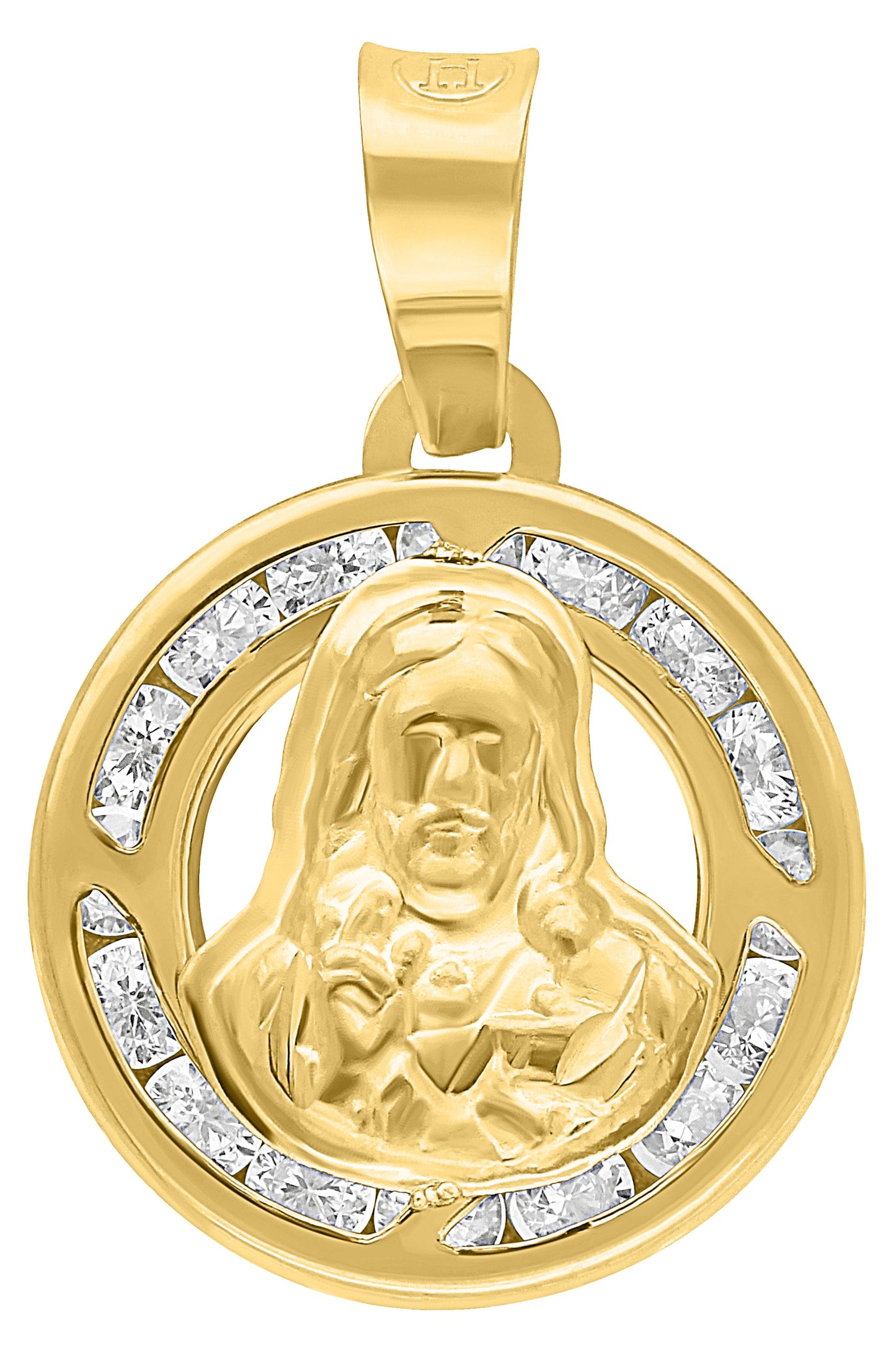 Medalla Sagrado Corazón en Oro 10k con Circonias