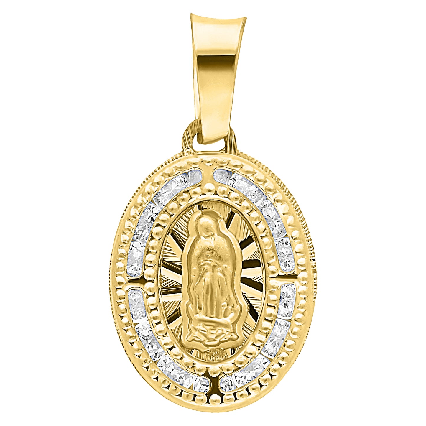 Medalla Virgen de Guadalupe Ovalada en Oro 10k con Circonias