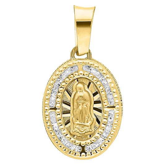 Our Lady of Guadalupe Oval Medal in 10k Gold with Cubic Zirconia