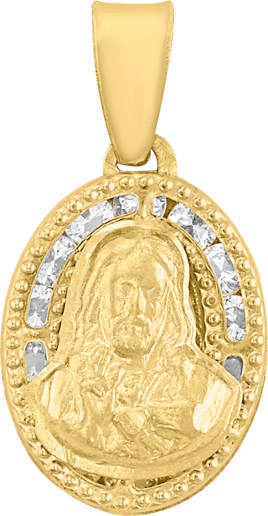 10k Gold Sacred Heart Medal with Zirconia