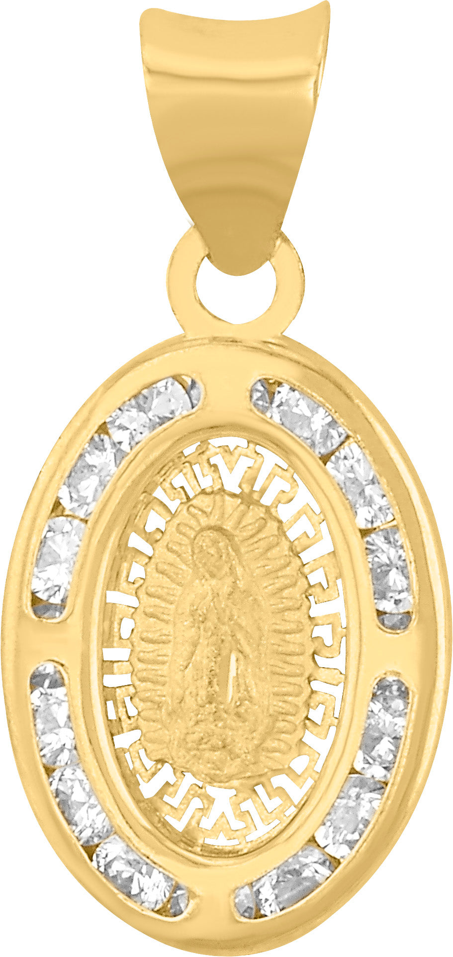 Medalla Ovalada Virgen de Guadalupe con Grecas Oro 10k con Circonias