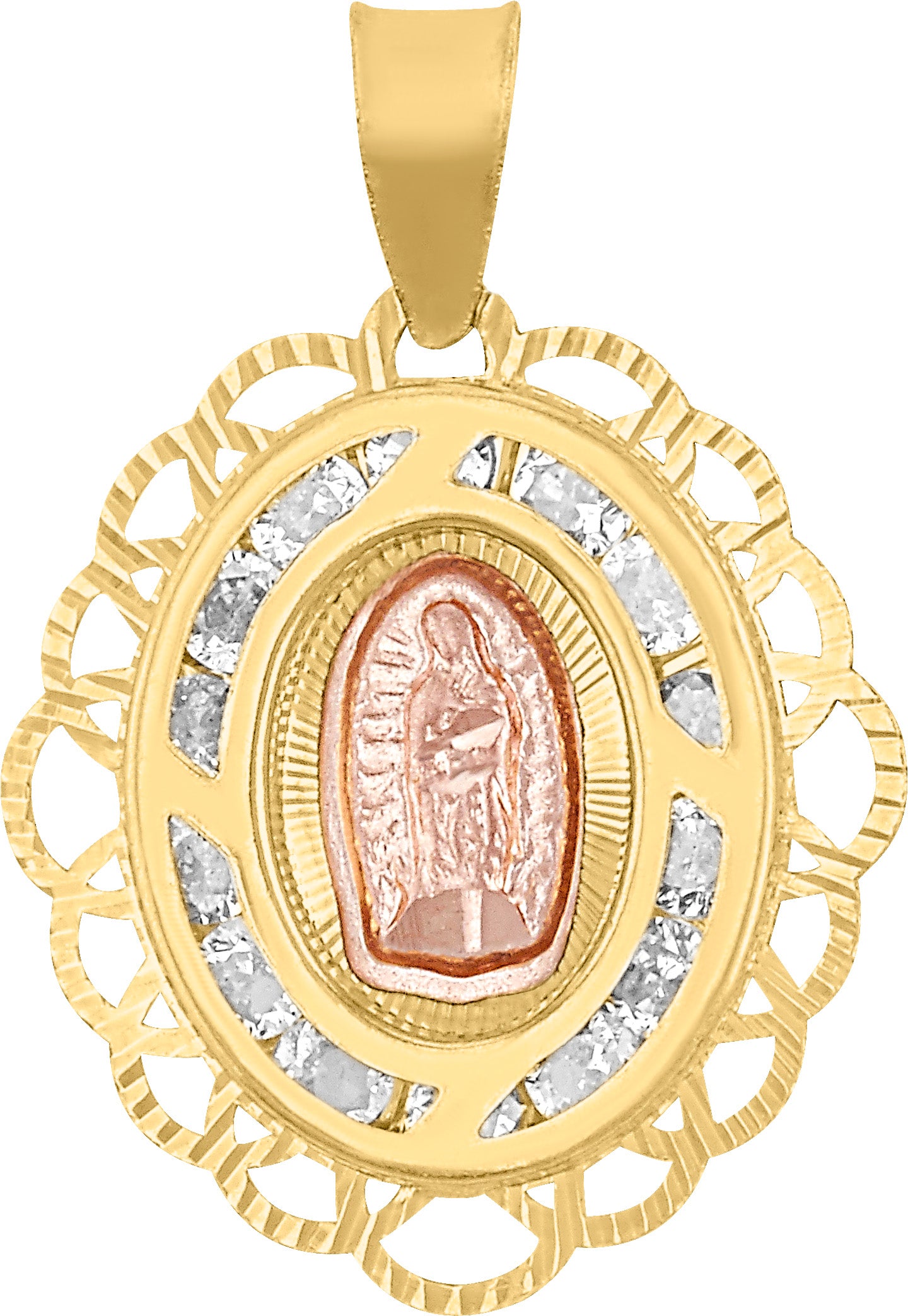 Medalla Virgen de Guadalupe Calada en Oro 10k con Circonias