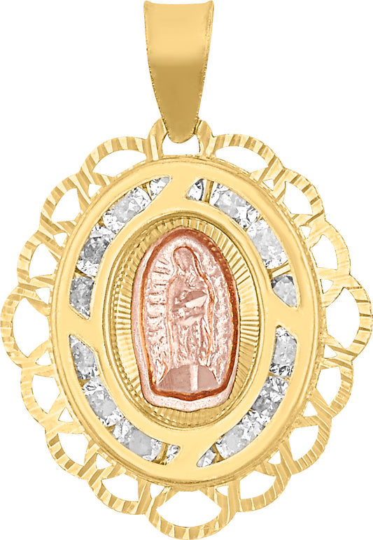 10k Gold Virgin of Guadalupe Openwork Medal with Zirconias