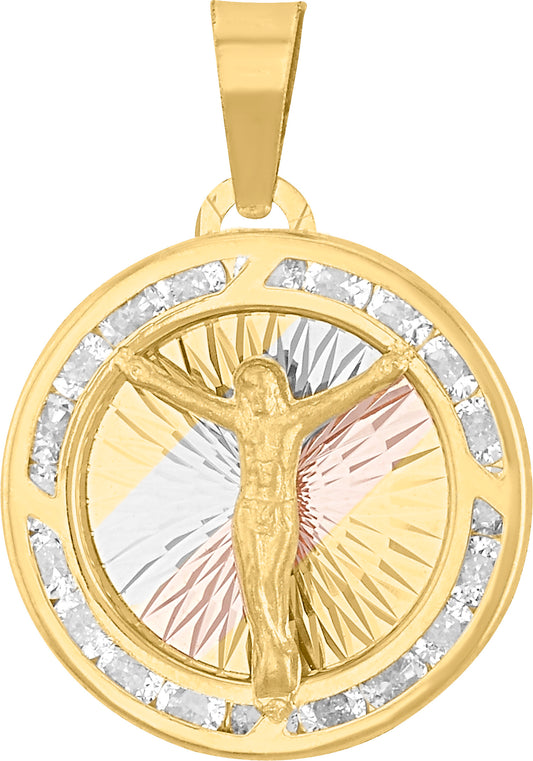 10k Gold Tricolor Christ Medal with Cubic Zirconia