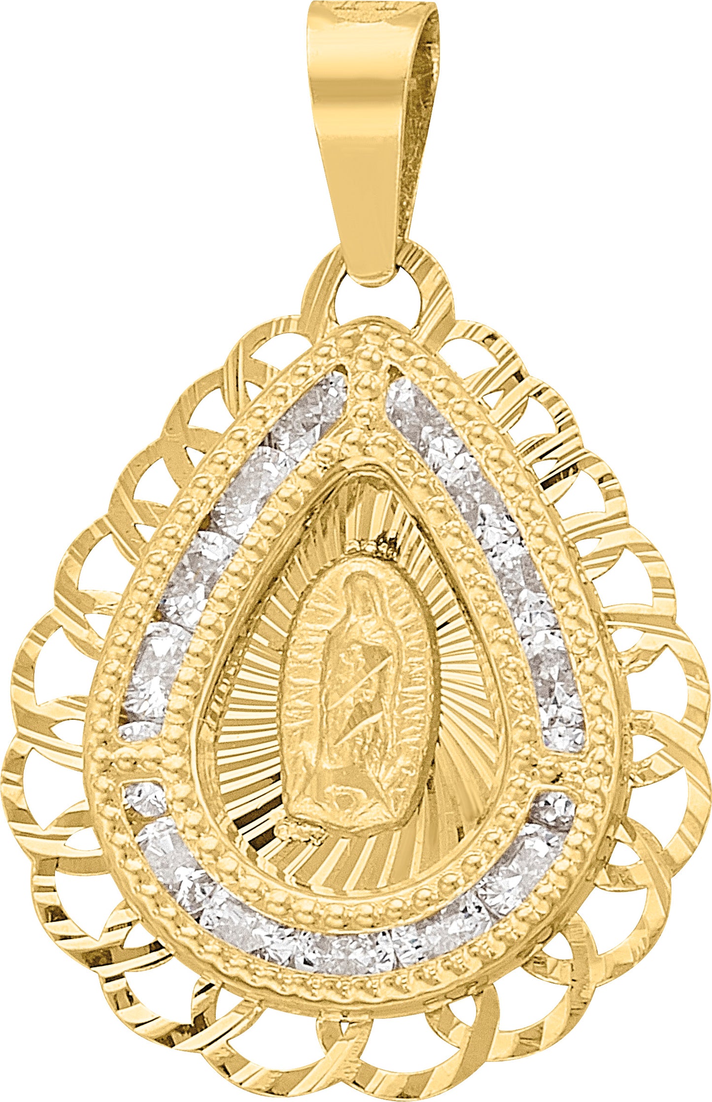 Medalla Gota Calada de la Virgen de Guadalupe en Oro 10k con Circonias