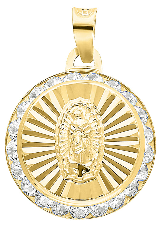 Round Diamond-Cut Our Lady of Guadalupe Medal 10k Gold with Cubic Zirconia