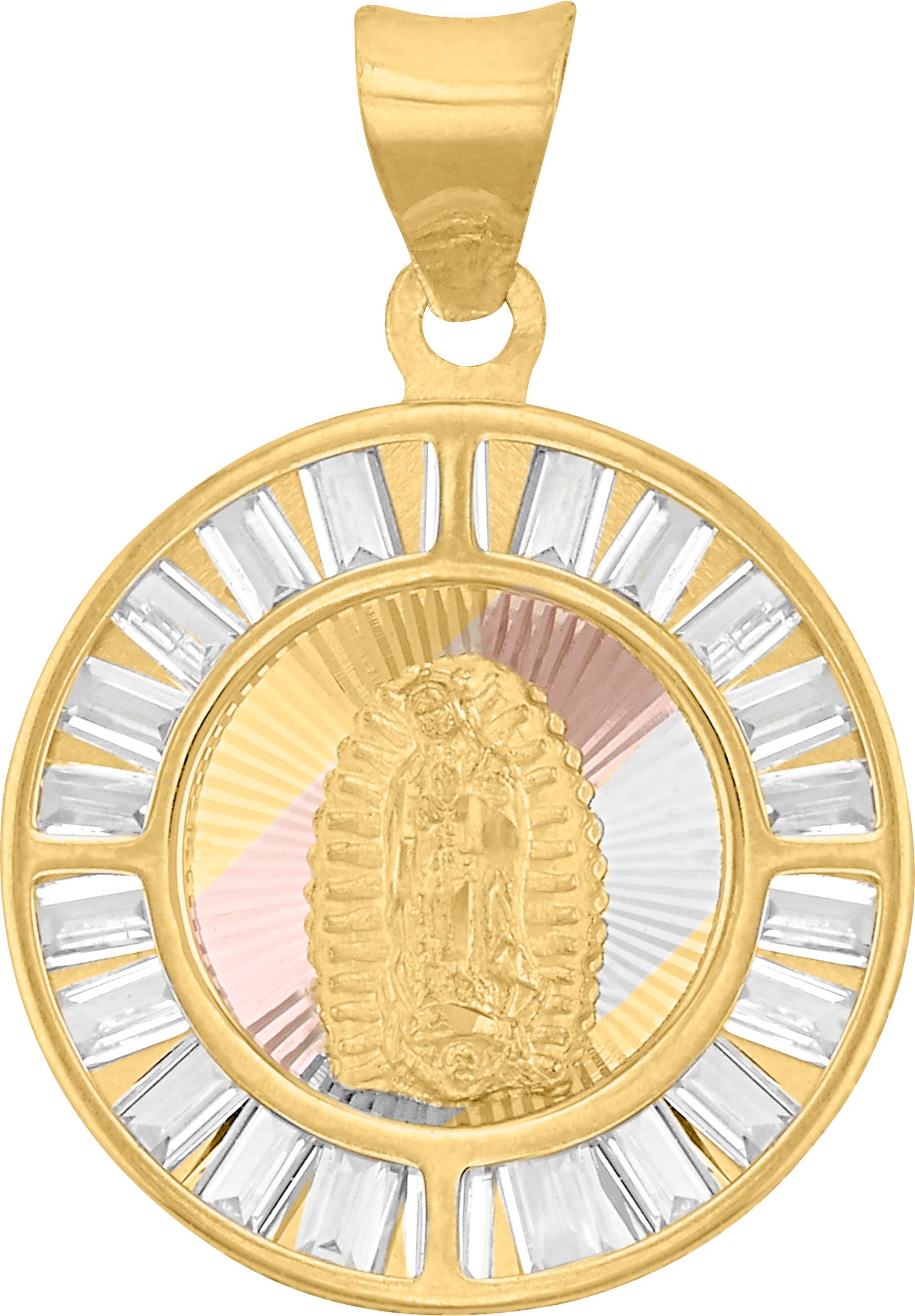 Medalla Tricolor con Circonias Baguette en Oro 10k