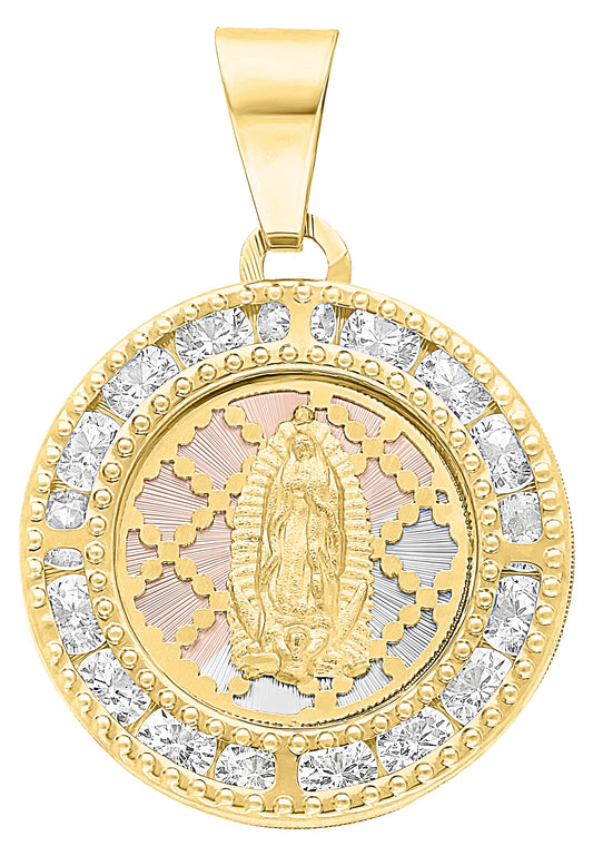10k Gold Virgin of Guadalupe Tricolor Openwork Round Medal with Storks
