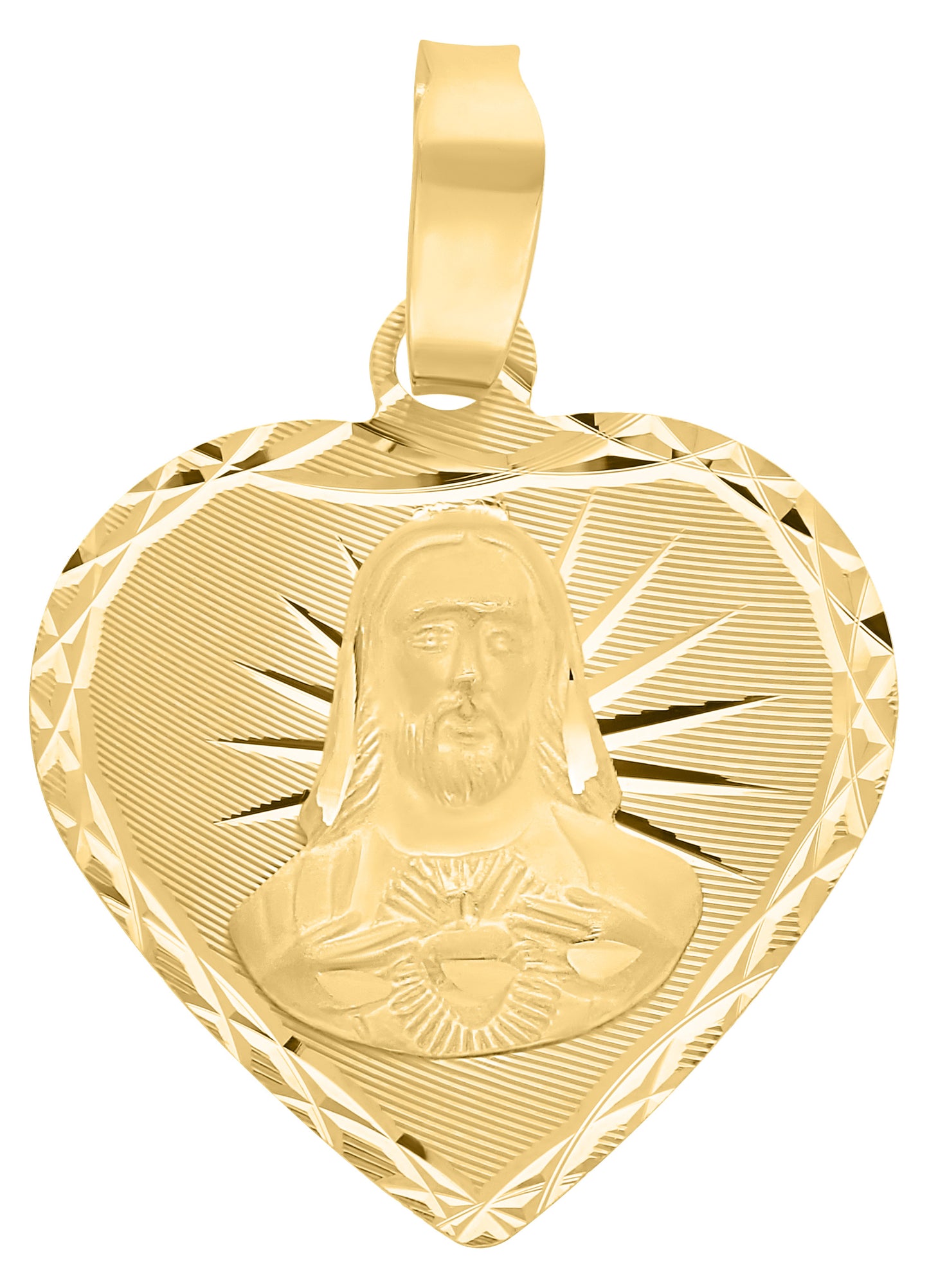 Medalla del Sagrado Corazón en Forma de Corazón en Oro 10k