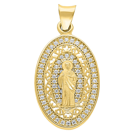 10k Gold Oval Saint Jude Thaddeus Medal with Zirconias