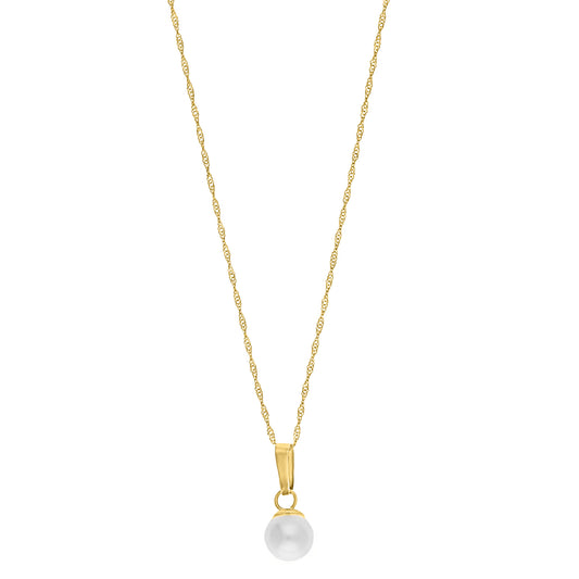 10k Gold Choker with Pearl Pendant and Rope Chain