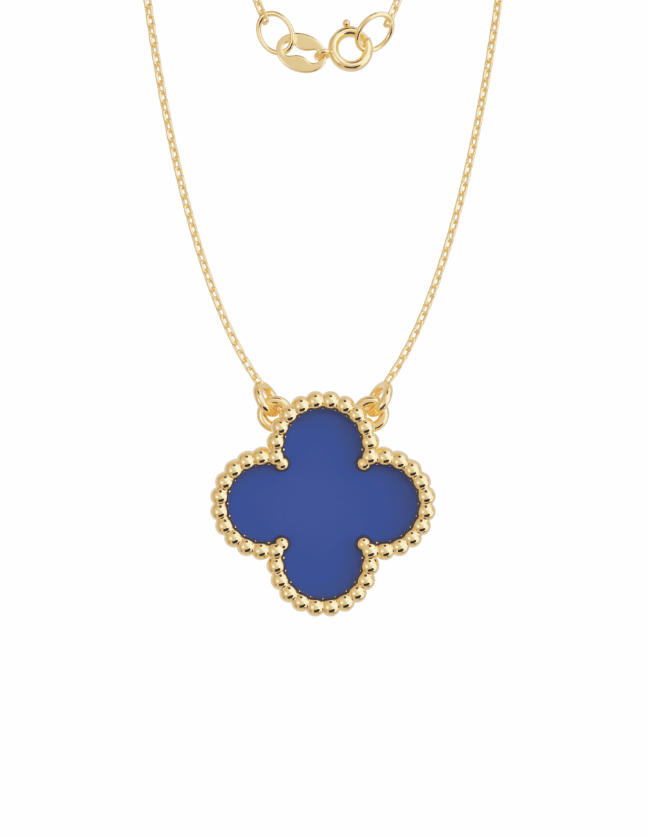 Gargantilla Flor con Piedra Azul y Cadena en Oro 10k y 14k