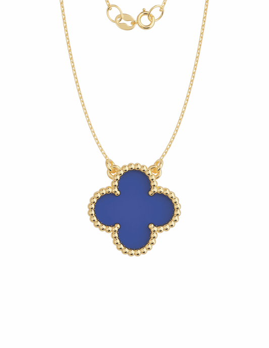 Gargantilla Flor con Piedra Azul y Cadena en Oro 10k y 14k