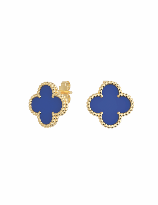 Aretes de Flor con Piedra Azul en oro de 10k y 14k