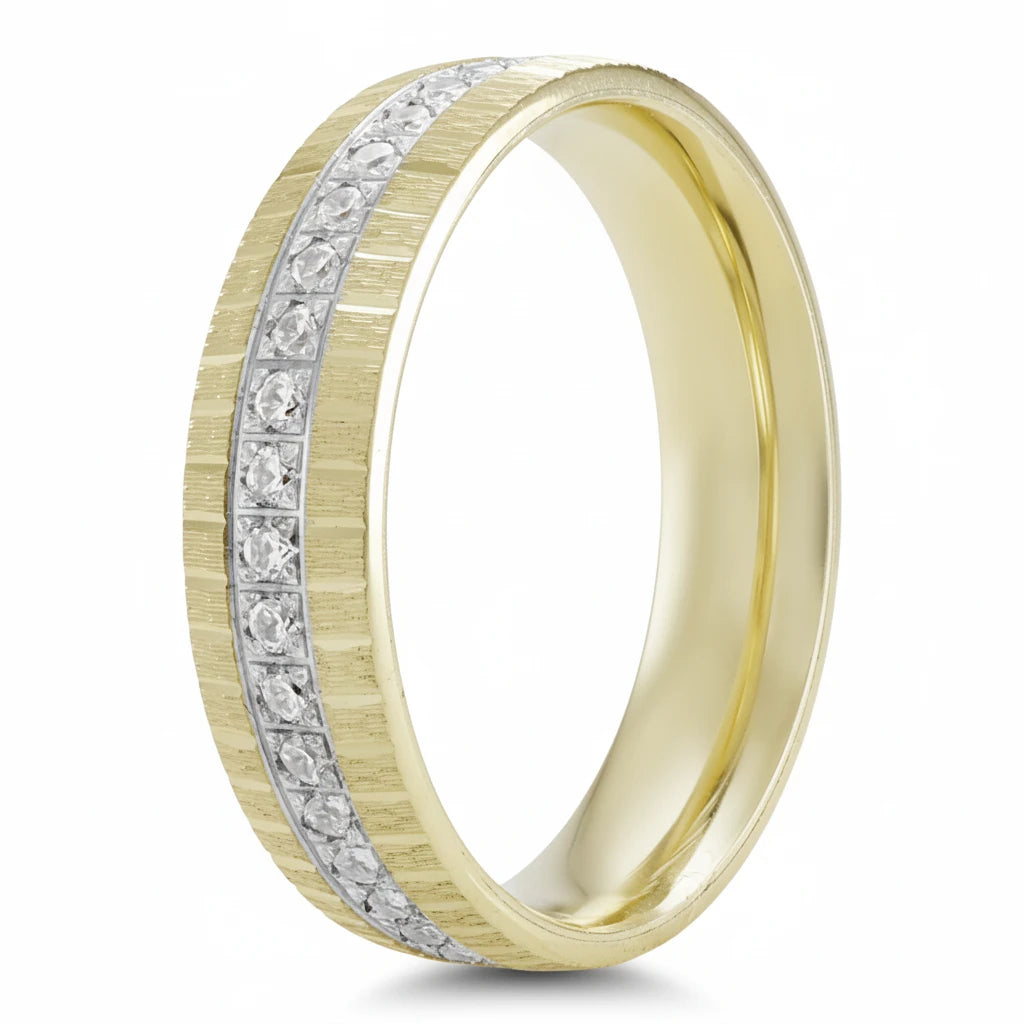 Argolla 14k Combinada con Franja de Circonias