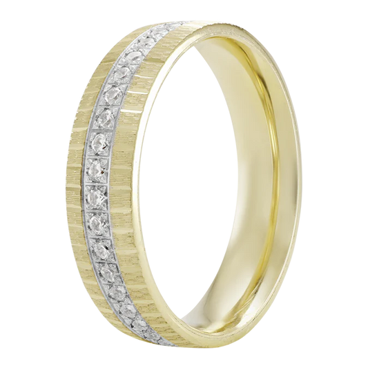 ARGOLLA 14K COMBINADA CON UNA FRANJA DE CIRCONIAS EN MEDIO.