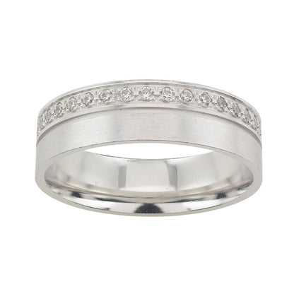 Argolla en Oro blanco 14k Mate con Circonias