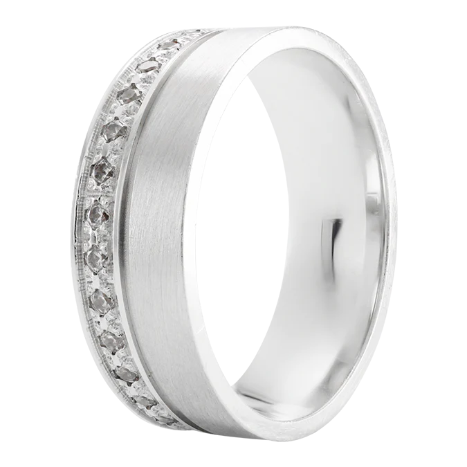 Argolla en Oro blanco 14k Mate con Circonias