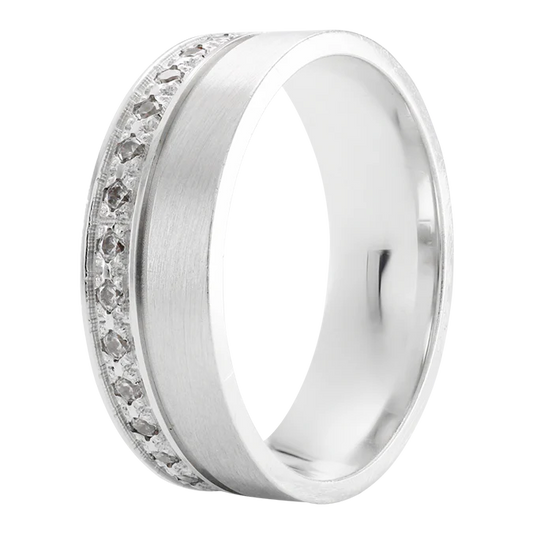 Argolla en Oro blanco 14k Mate con Circonias