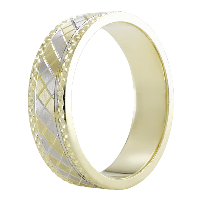 Argolla Combinada en Oro 14k con Rombos