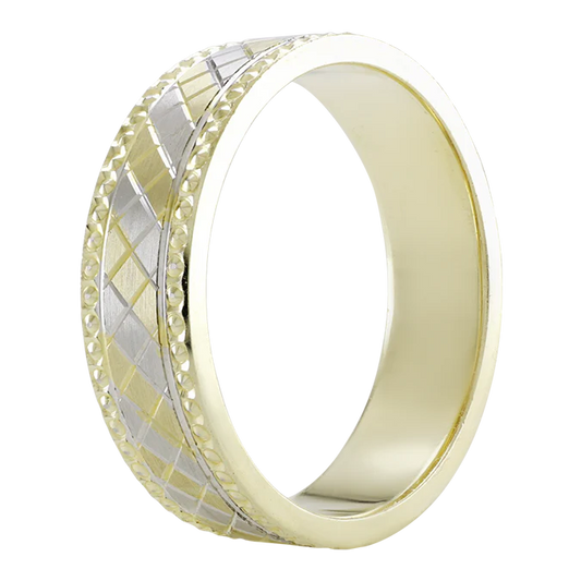 Argolla Combinada en Oro 14k con Rombos