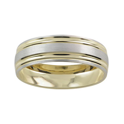 Argolla en Oro Blanco y Amarillo con Líneas en 14k