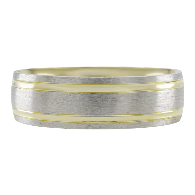 Argolla en Oro Blanco y Amarillo con Líneas en 14k