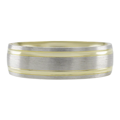 Argolla en Oro Blanco y Amarillo con Líneas en 14k
