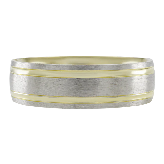 Argolla en Oro Blanco y Amarillo con Líneas en 14k