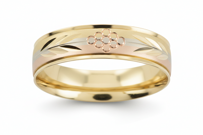 Argolla Florentina en Oro 14k con Grabado Floral