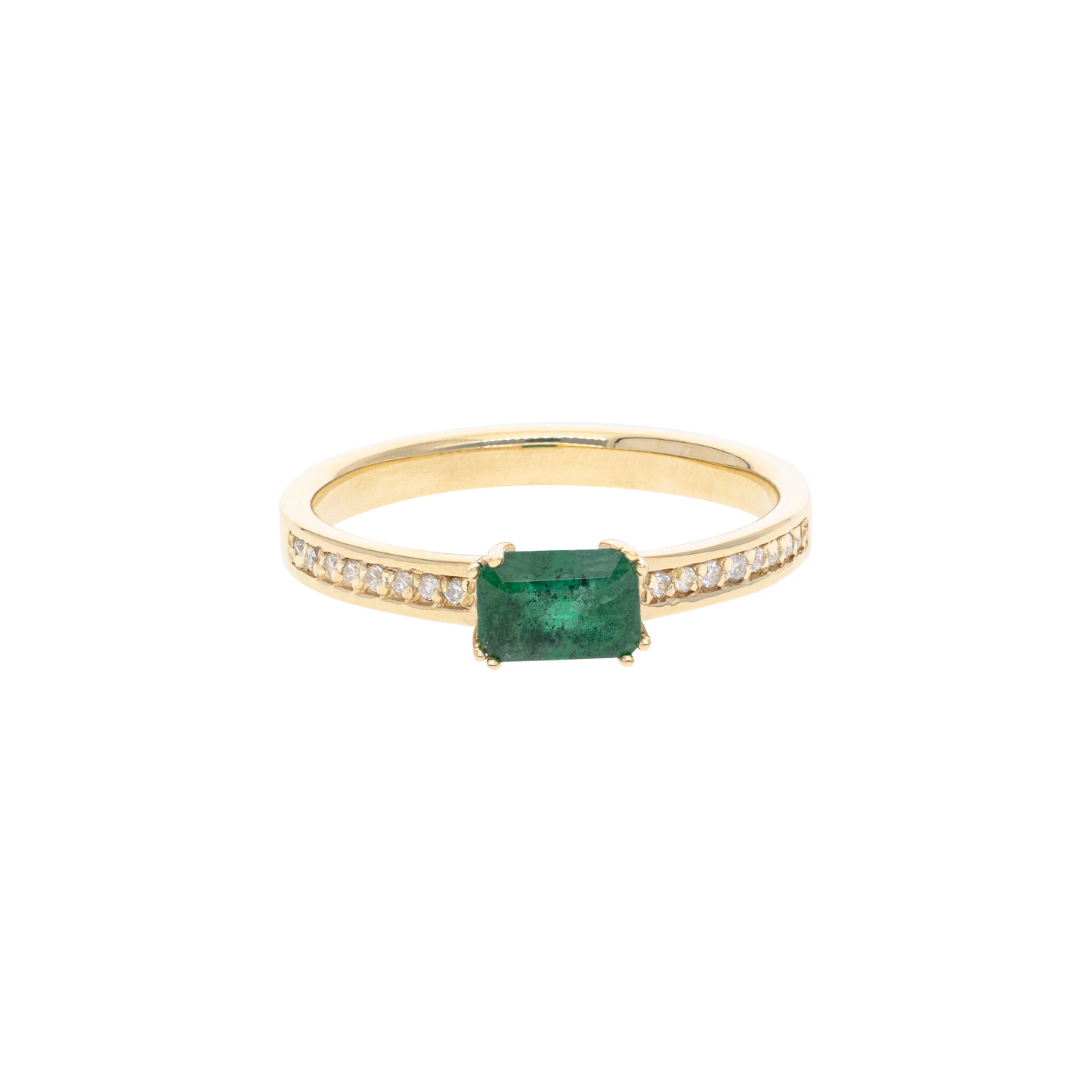 SOLITARIO 14K ESMERALDA/ZIRCONIAS