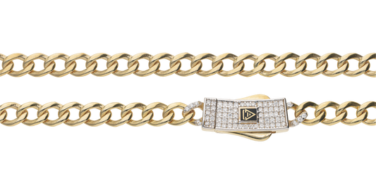 Cadena Cubana con Broche de Circonias en Oro de 10k y 14k