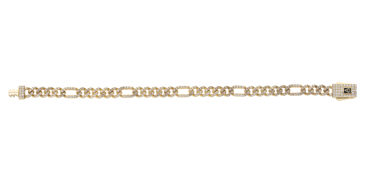 Pulsera Fígaro 3x1 en Oro 10k y 14k con Circonias