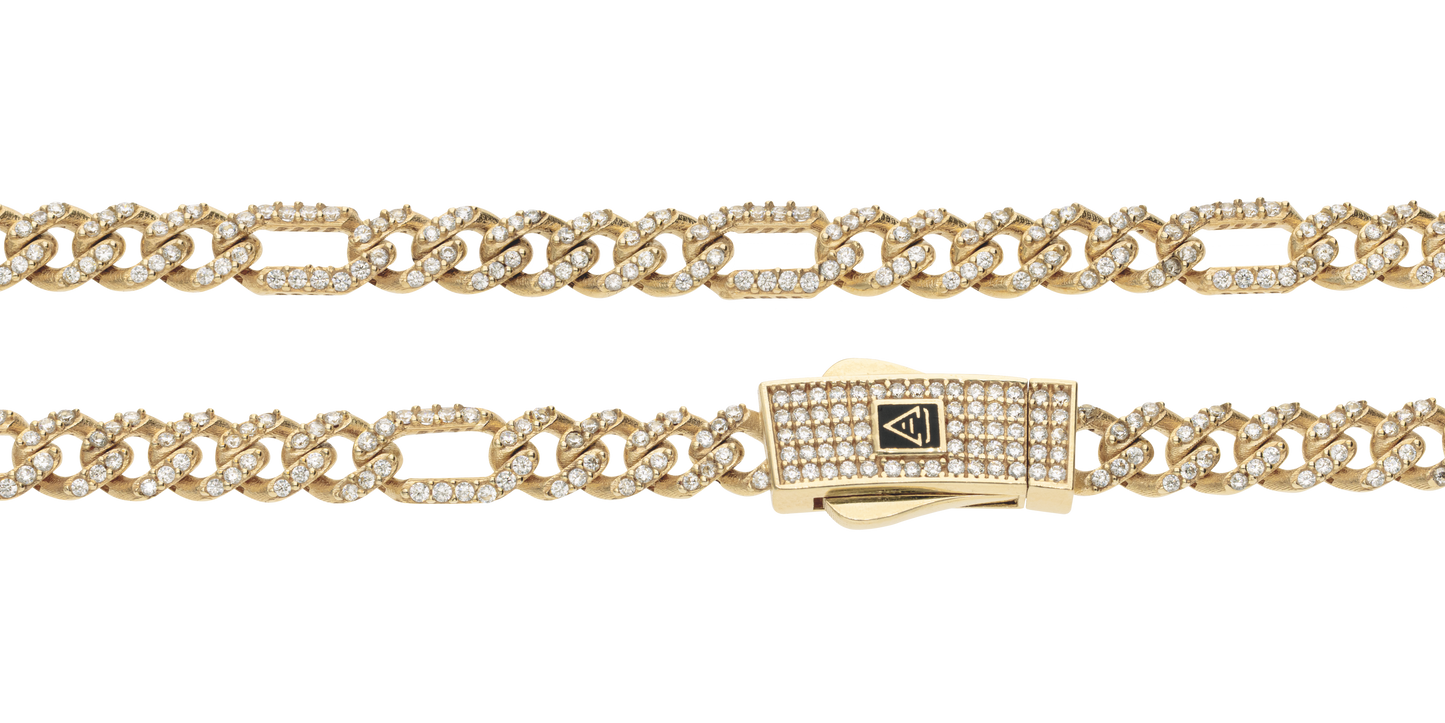 Cadena Figaro 4.7mm 3x1 en Oro 10k y 14k con Circonias