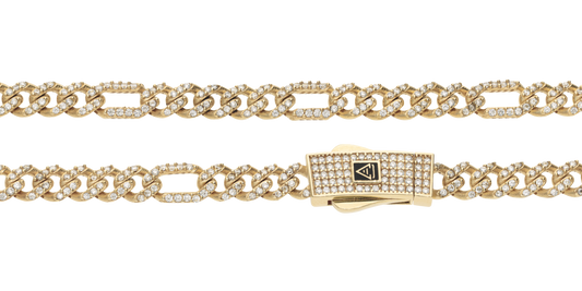Cadena Figaro 4.7mm 3x1 en Oro 10k y 14k con Circonias