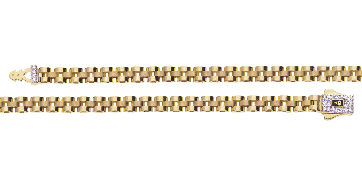 Pulsera Eslabón Cuadrado Doble 5.1mm en Oro 10k y 14k con Circonias