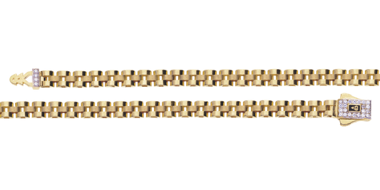 Pulsera Eslabón Cuadrado Doble 5.1mm en Oro 10k y 14k con Circonias
