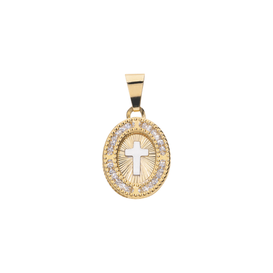 Medalla con Cruz en Oro 10k y 14k con Circonias