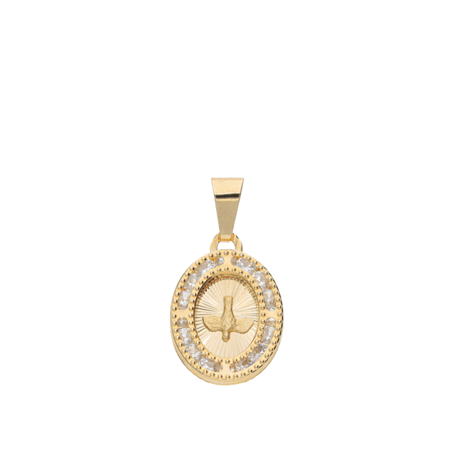 Medalla del Espíritu Santo en Oro de 10k y 14k con Circonias