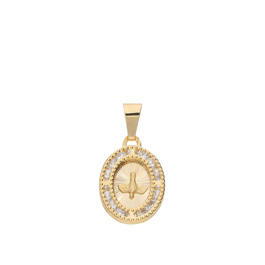 Medalla del Espíritu Santo en Oro de 10k y 14k con Circonias