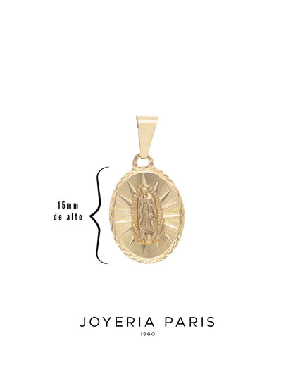 Medalla Virgen de Guadalupe Ovalada 15mm en Oro 10k y 14k