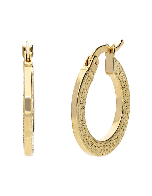 Arracadas de Tubo con Diseño de Grecas en Oro de 10k y 14k
