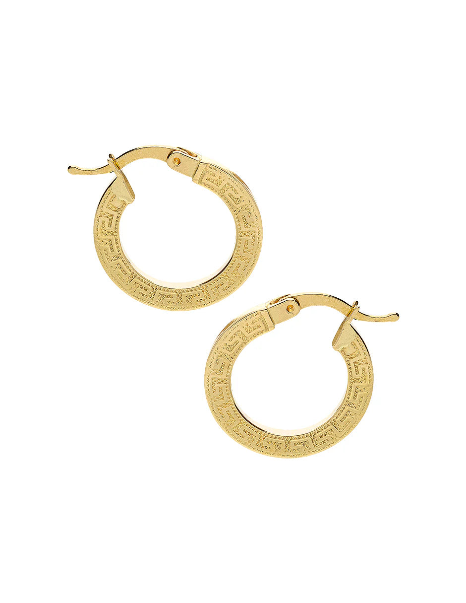 Arracadas de Tubo con Diseño de Grecas en Oro de 10k y 14k