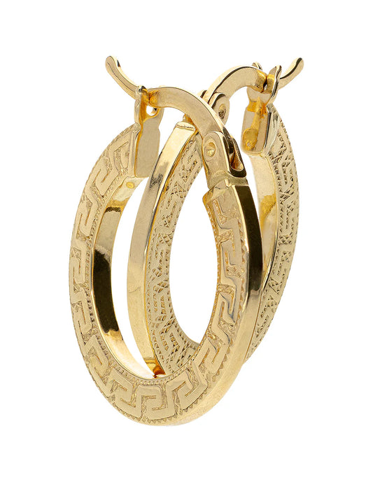 Arracadas de Tubo con Diseño de Grecas en Oro de 10k y 14k