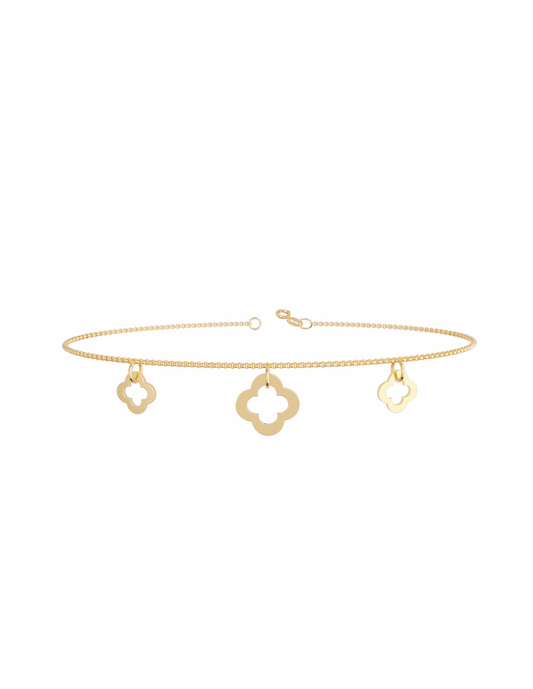 Pulsera Delgada con 3 Flores en Oro de 10k y 14k