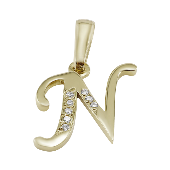 INICIAL ORO 14K LETRA "N" CON ZIRCONIA