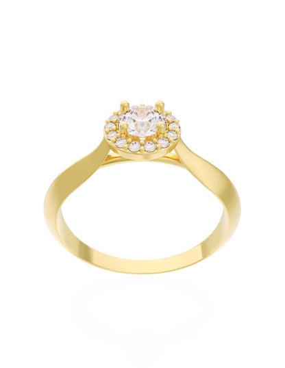 Anillo en Oro Amarillo con Piedra Central y Circonias en 10k y 14k