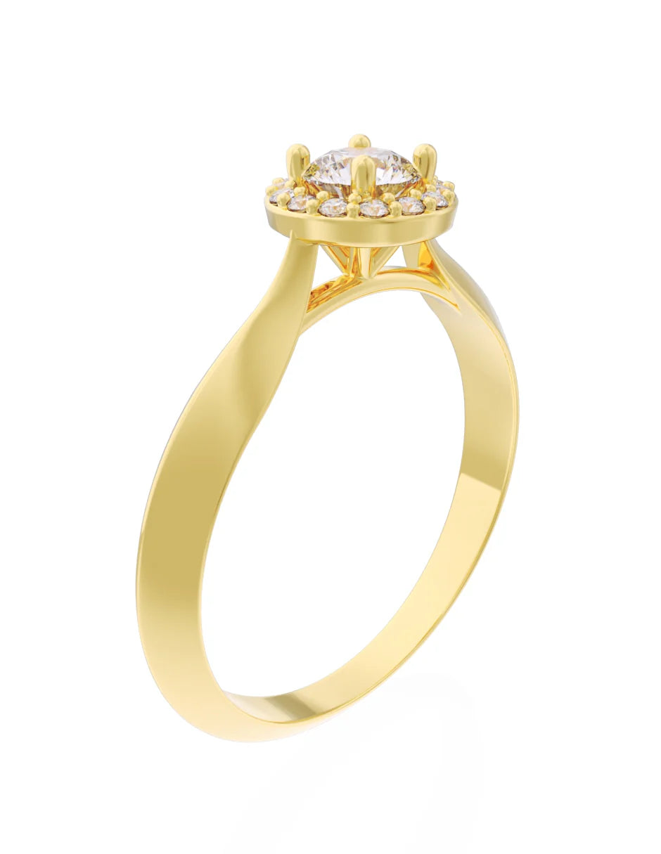 Anillo en Oro Amarillo con Piedra Central y Circonias en 10k y 14k